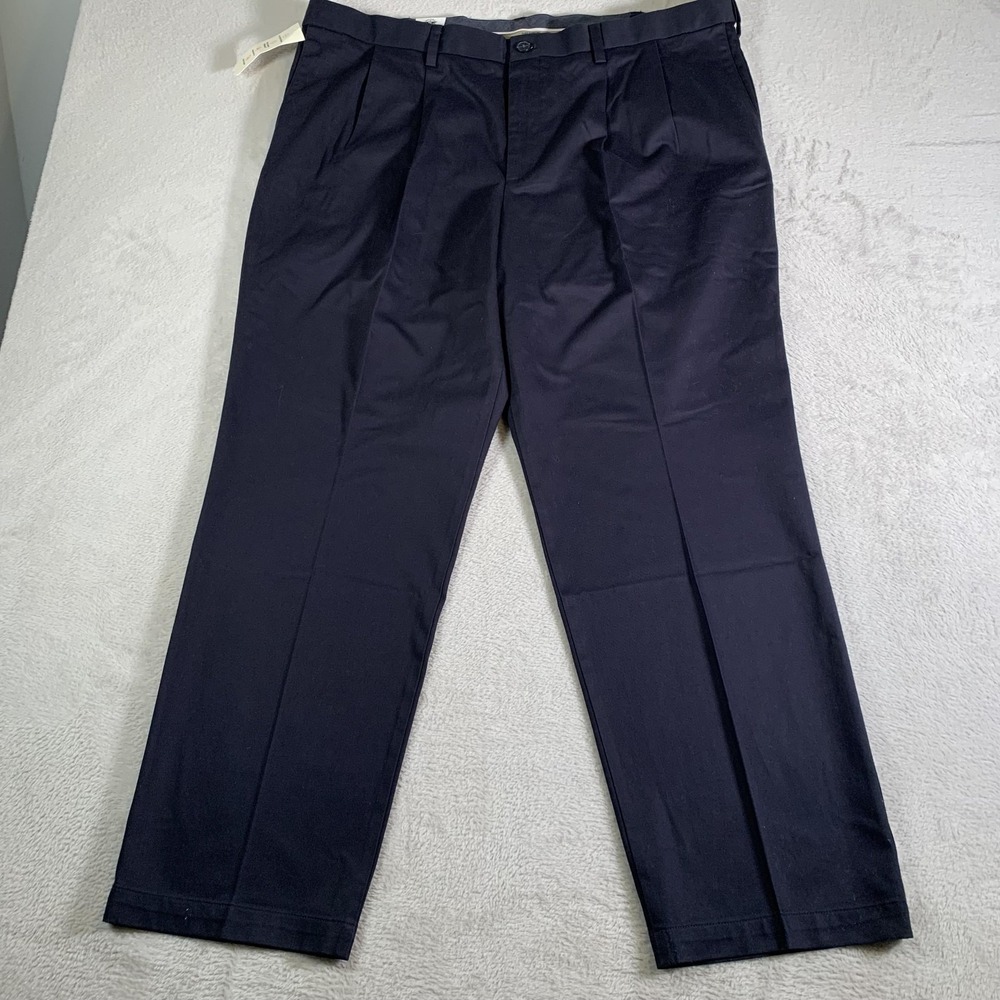 Dockers Signature Khaki Pants Mens 44x32 Navy Big & Tall Pleated Stretch NEW